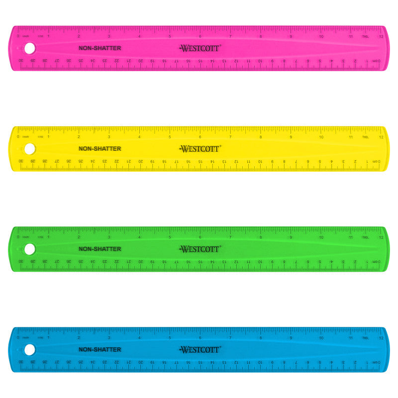 12" Shatterproof Ruler with Anti-Microbial, Assorted Translucent Colors (No Color Choice)