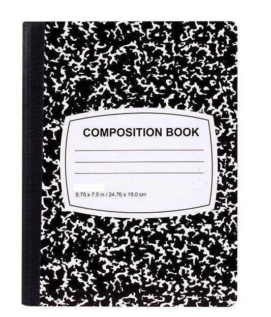 Composition Book, Wide Ruled, 8.5" x 7", Inch Sheet Size, Black Marble, Semi Soft, 60 Sheets