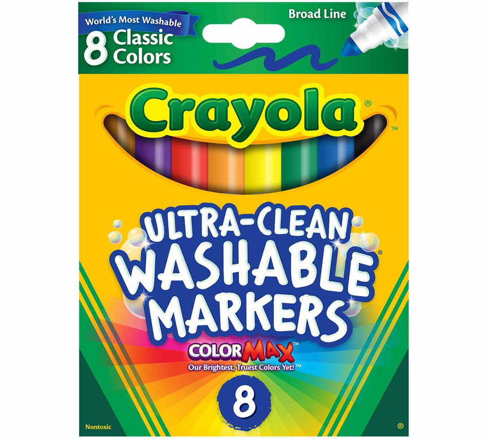 Crayola® Ultra-Clean Washable Markers, Broad Line, 8 Count  (BIN587808)