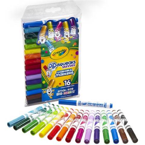 Crayola® Pip-Squeaks® Washable Markers, Skinnies, Fine Line, 16 colors, (BIN588146)