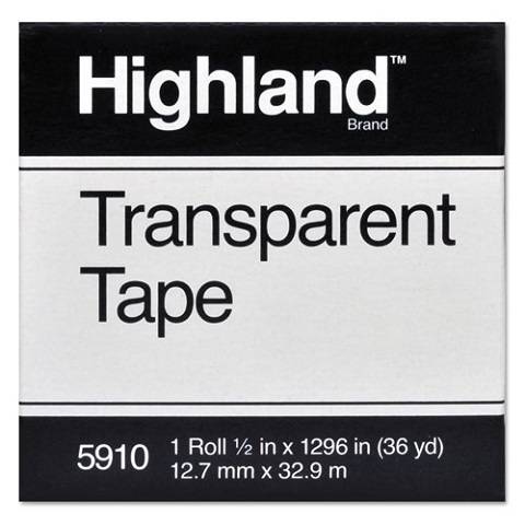 Highland Economy Transparent Tape 1/2" x 1296", 1" Core Size, Clear, 1 Roll