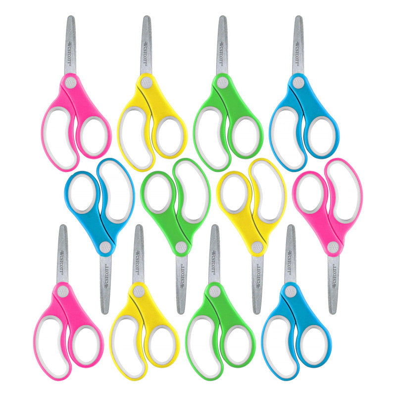 Soft Handle 5" Kids Scissors, Blunt, Assorted Colors, Pack of 12