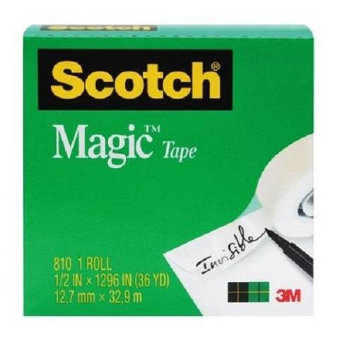 Scotch Magic Tape, 1/2" x 1000", Boxed, 1 Roll, 810