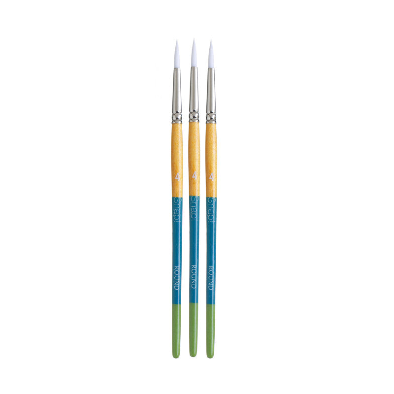 Snap! Round Brush, Synthetic Bristles, Short Handle Mixed Media Paintbrush, Multicolor, Size 4, Pack of 3