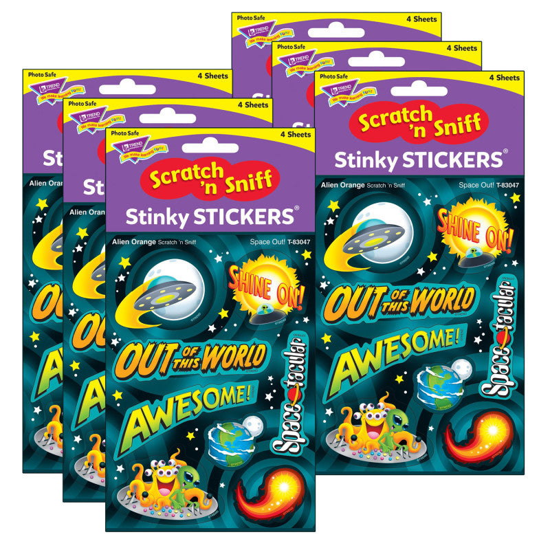 Space Out!/Alien Orange Mixed Shapes Stinky Stickers®, 32 Per Pack, 6 Packs