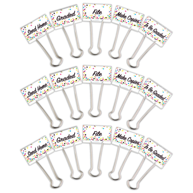 Confetti Large Binder Clips, Management, 5 Per Pack, 3 Packs