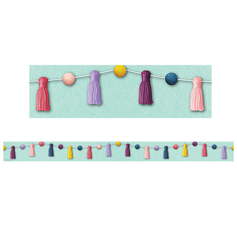 Oh Happy Day Pom-Poms and Tassels Straight Border Trim, 35 Feet