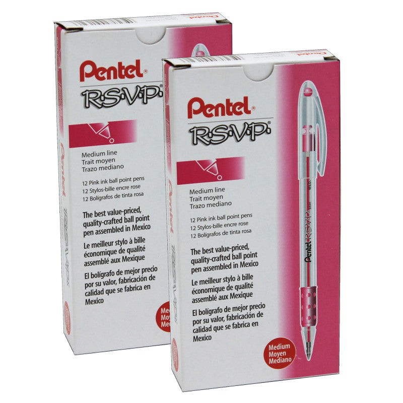 R.S.V.P.&reg; Ballpoint Pen, Medium Point, Pink, Pack of 24