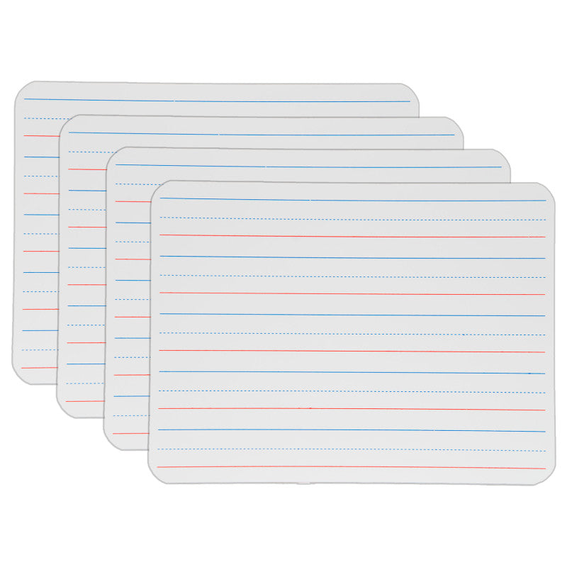 Two-Sided Dry Erase Board, Plain/Red & Blue Ruled, 9" x 12", Pack of 4