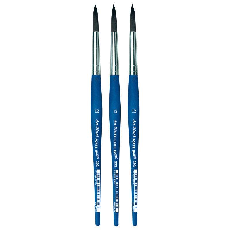 FORTE BASIC Student Brush, Synthetic, Acrylic, Round, Series 393, Size 12, Pack of 3