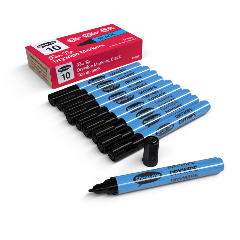 Fine Tip Slim Barrel Dry Erase Markers, Black, Box of 10