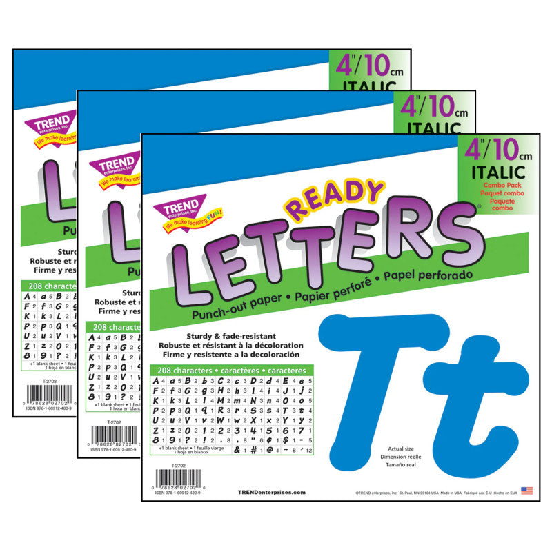 Blue 4" Italic Combo Ready Letters&reg;, 193 Per Pack, 3 Packs