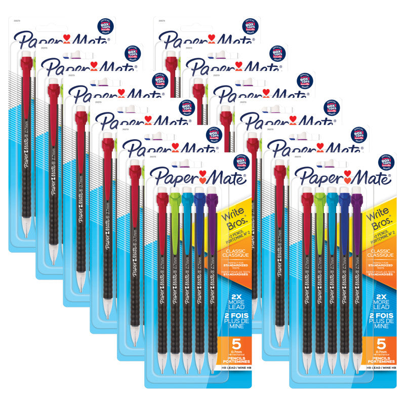 Write Bros&reg; Mechanical Pencil, 0.7mm, Assorted, 5 Per Pack, 12 Packs