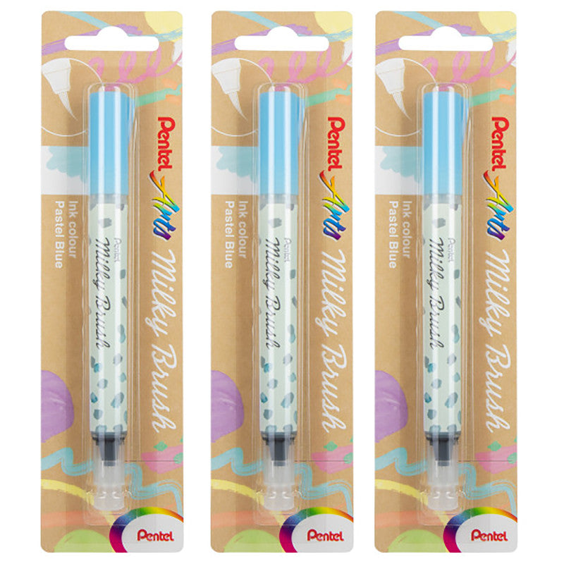 Milky Brush Pen, Pastel Blue Ink, Pack of 3