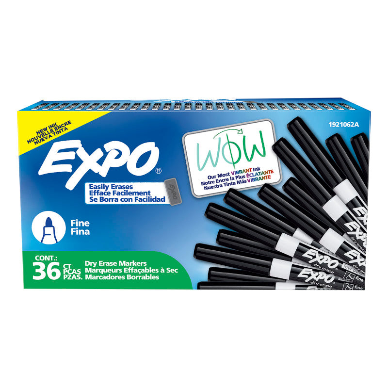 Low Odor Dry Erase Markers, Fine Tip, Black, 36 Count