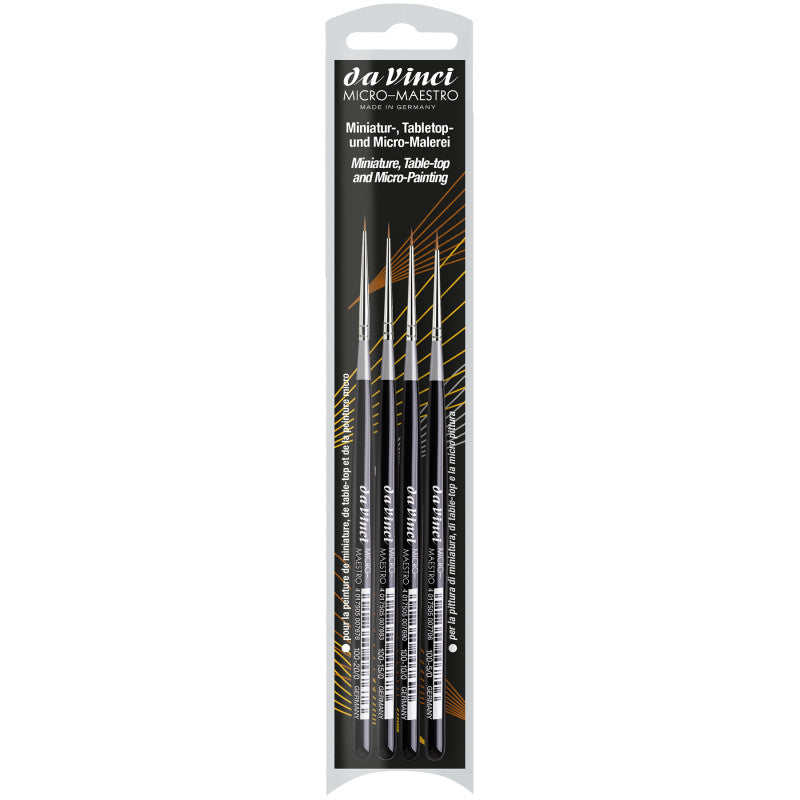 MICRO-MAESTRO Miniature Brushes, Natural Kolinsky Red Sable, All Paint Types, Needle Point, Series 100, Assorted, 4 Brush Set