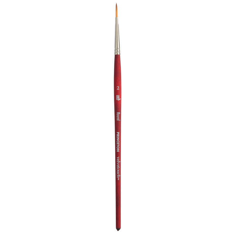 Velvetouch Round Brush, Synthetic Bristles, Short Handle Mixed Media Paintbrush, Scarlet, Size 2, 1 Count