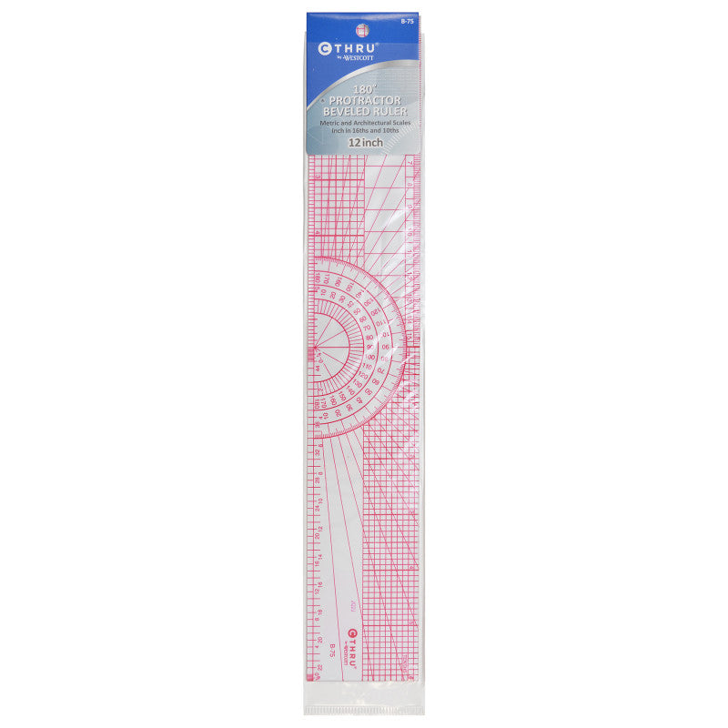 Beveled Protractor Ruler, 12", Transparent