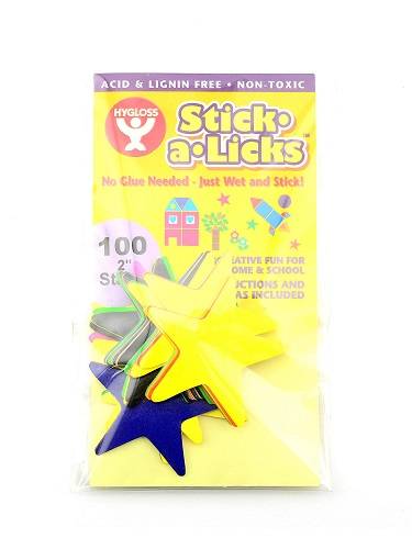 Hygloss Gummed Paper Shape Stick-A-Licks Stars 2", 100 Per Pack  (140)