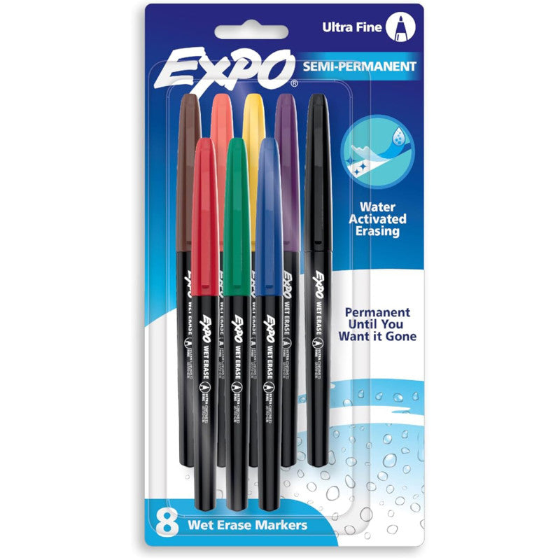 Vis-a-Vis Wet Erase Markers, Fine Point, Assorted, 8 Count