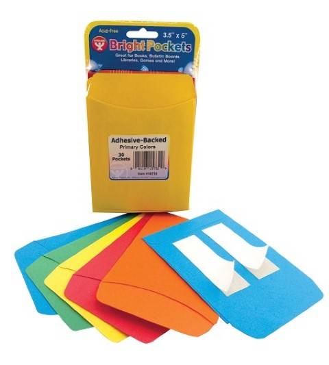 Hygloss Self-Adhesive Bright Library Pocket - Assorted Colors, Pack of 300