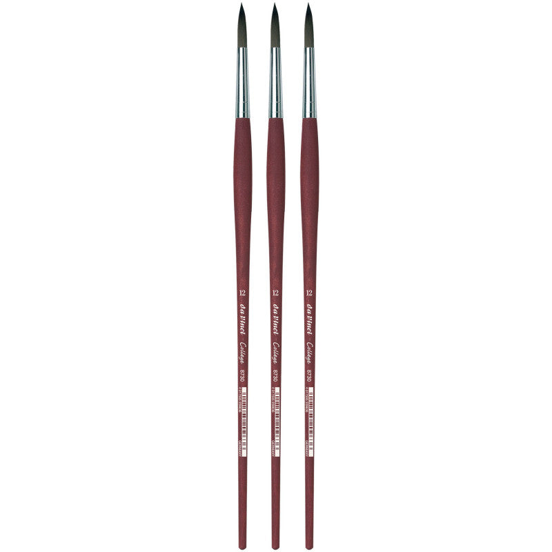 COLLEGE Student Brush, Synthetic, Acrylic & Oil, Round, Series 8730, Size 12, Pack of 3