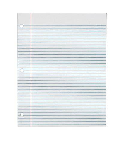 College Notebook Filler Paper Wide Margin 11" x 8.5" , 3 Hole Punch 500 Sheets