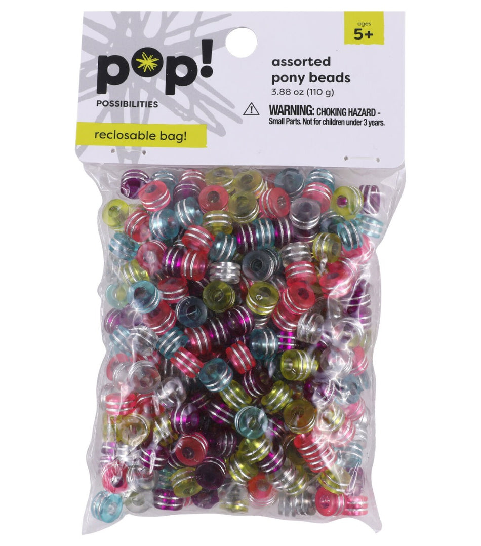 Silver Stripes Pony Beads - Approx 250/Pkg.