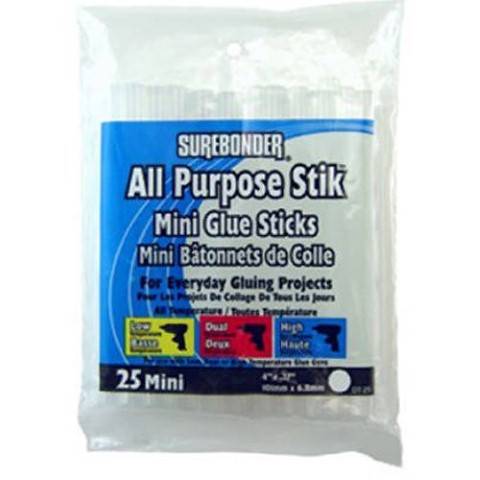 Surebonder All Purpose  Mini Glue Sticks-All Temperature-Clear-5/16" D, 4" L Glue Stick-25 sticks per Bag DT-25