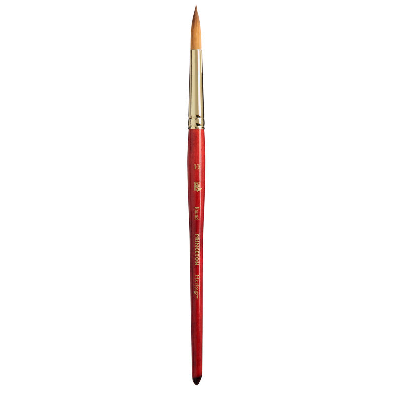 Heritage Round Brush, Synthetic Bristles, Short Handle Watercolor Paintbrush, Scarlet, Size 10, 1 Count