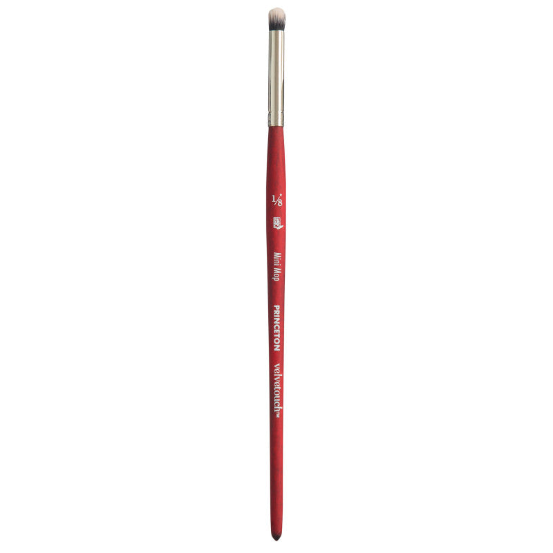 Velvetouch Mini Mop Brush, Synthetic Bristles, Short Handle Mixed Media Paintbrush, Scarlet, Size 1/8 inch, 1 Count