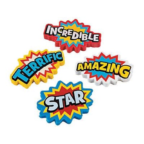 Rubber Superhero Erasers - 24/pkg.