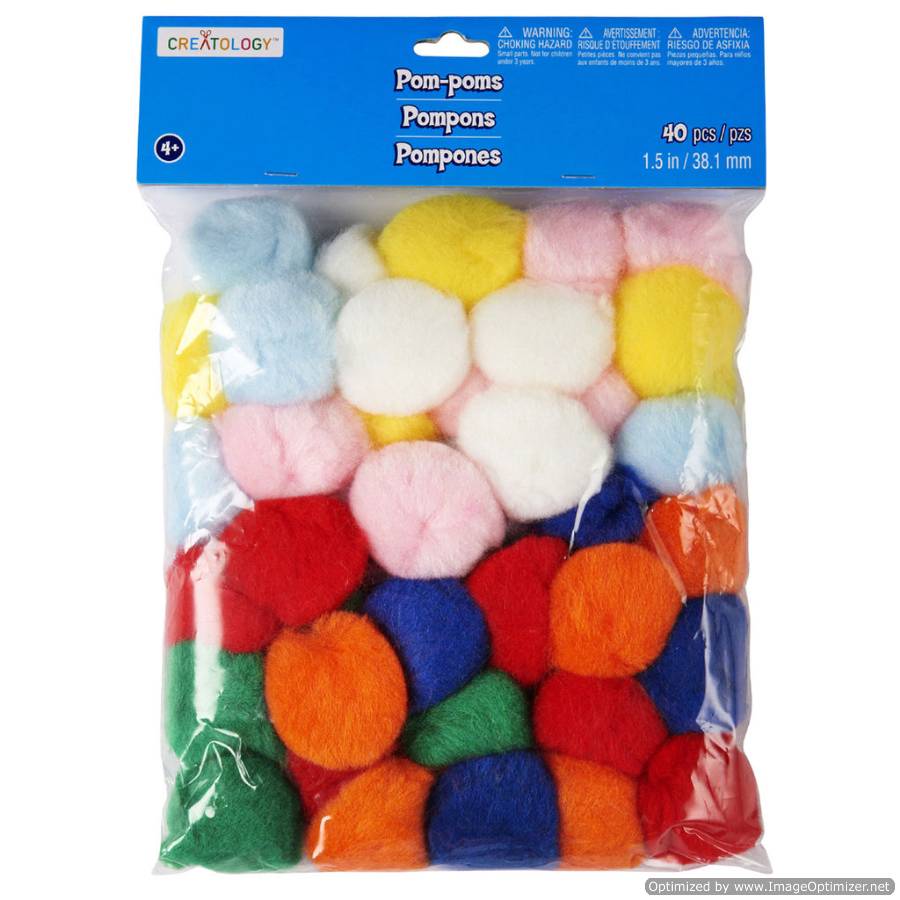 Acrylic Craft Pom-Poms, 2" Assorted Colors, 25/Bag