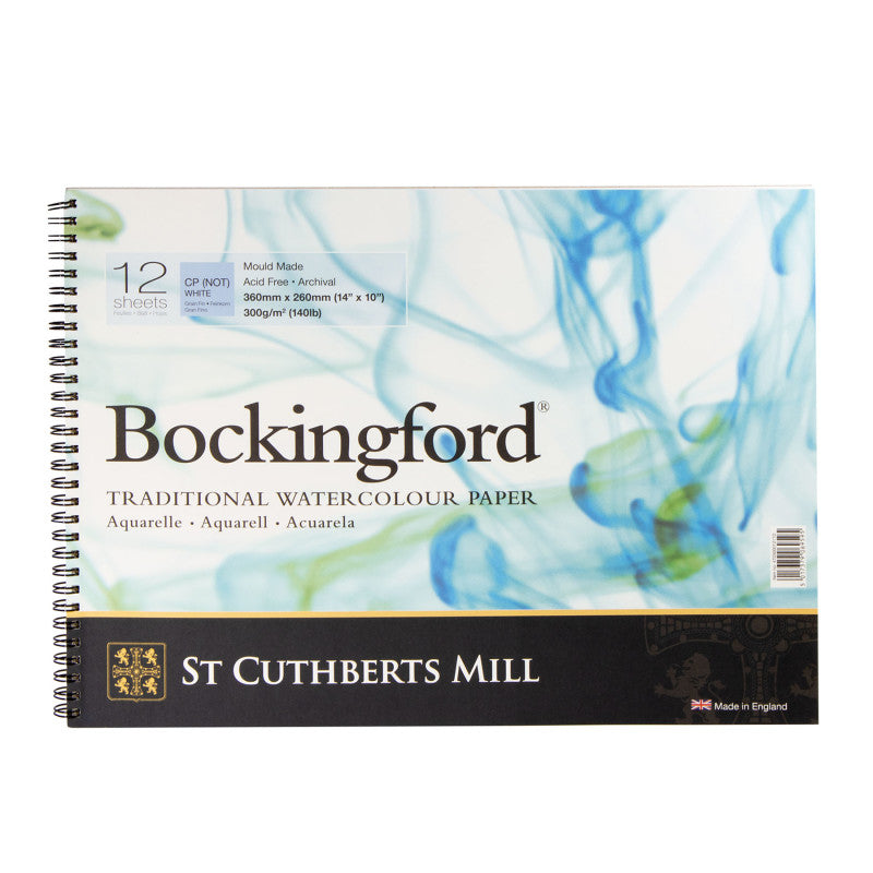 Bockingford Watercolor Pad, Cold Pressed, Spiral Binding, 140lb/300gsm, 12 Sheet, 10x14 inch, 1 Count