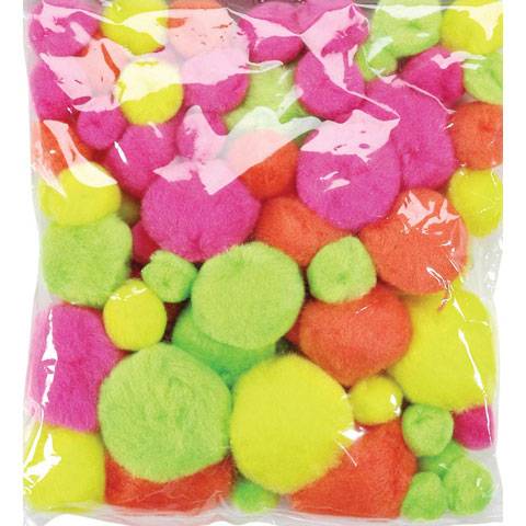 Assorted Sizes Acrylic Craft Neon Colors Pom Poms 300/pack, (249NE)