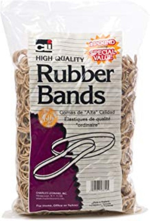 Charles Leonard Rubber Bands, One Pound Pkg. #18, 1/16" width, 3" L Beige/Natural Pound Package