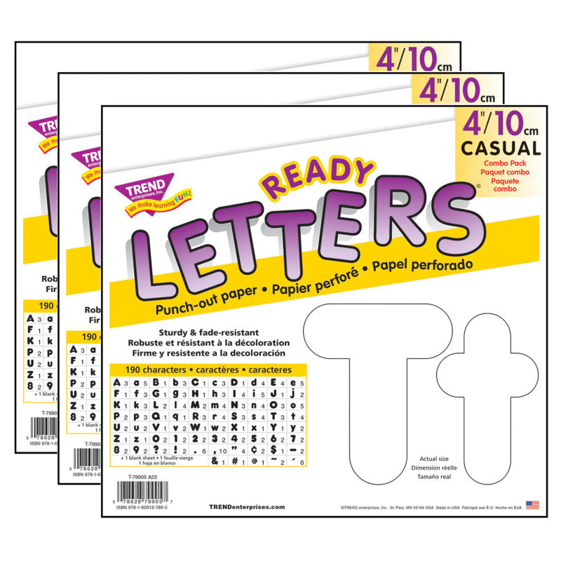 White 4-Inch Casual Uppercase/Lowercase Combo Pack Ready Letters&reg;, 182 Per Pack, 3 Packs