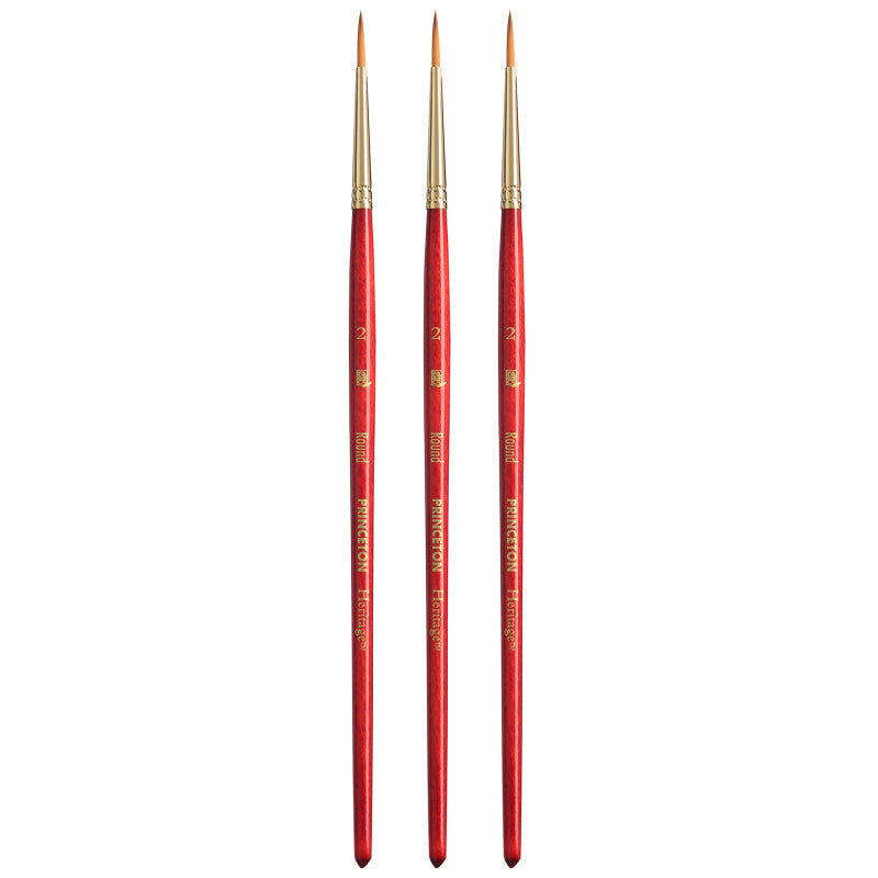 Heritage Round Brush, Synthetic Bristles, Short Handle Watercolor Paintbrush, Scarlet, Size 2, Pack of 3