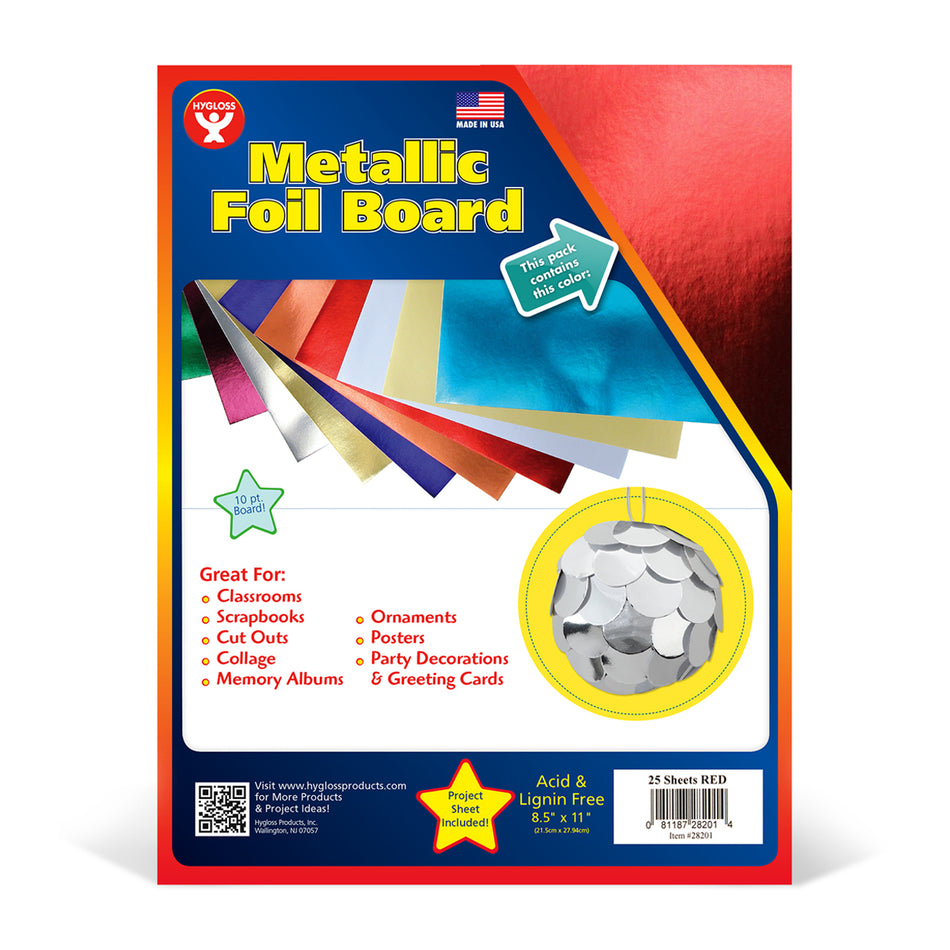 Hygloss Metallic Foil Board, 8-1/2 x 11 Inches 25 Sheets