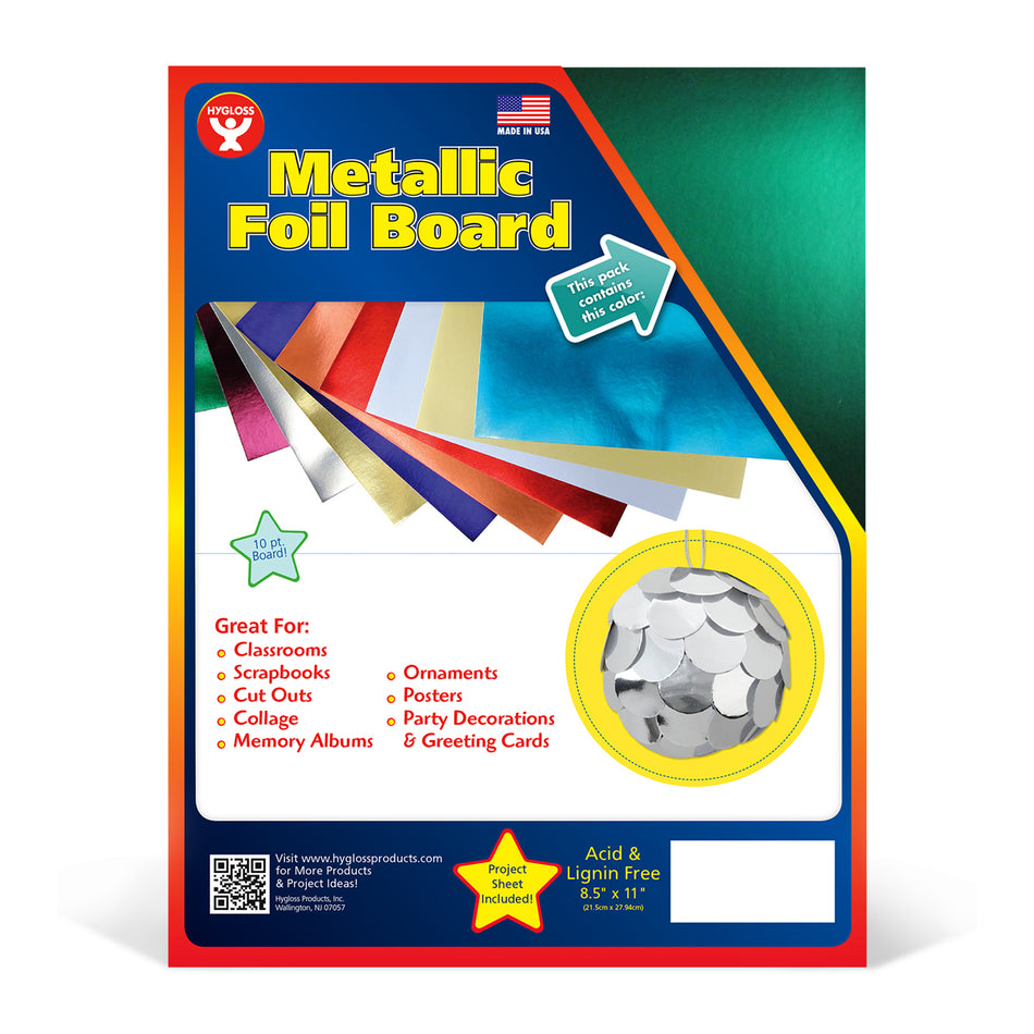 Hygloss Metallic Foil Board, 8-1/2 x 11 Inches 25 Sheets