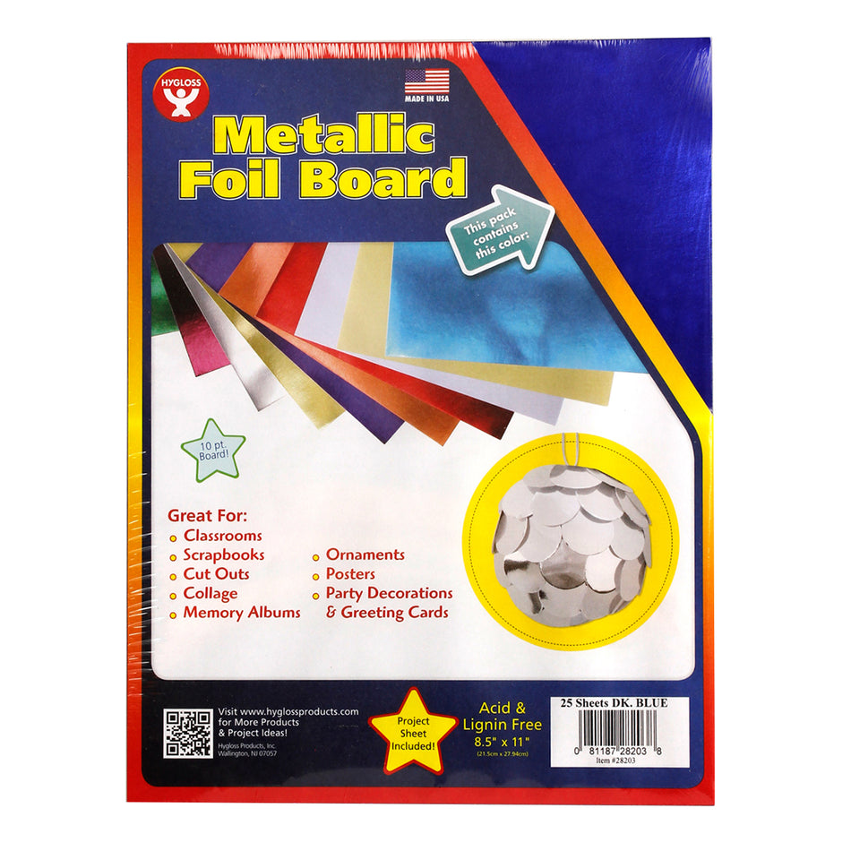 Hygloss Metallic Foil Board, 8-1/2 x 11 Inches 25 Sheets