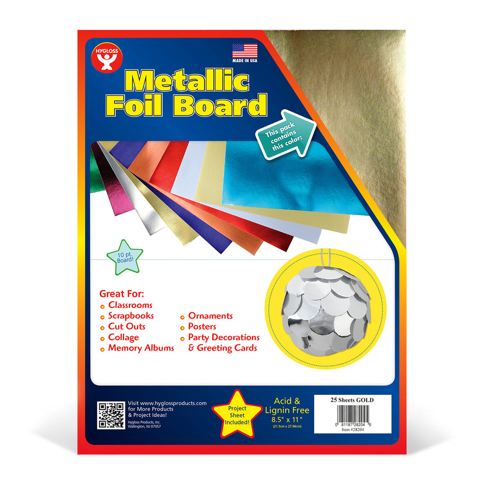 Hygloss Metallic Foil Board, 8-1/2 x 11 Inches 25 Sheets