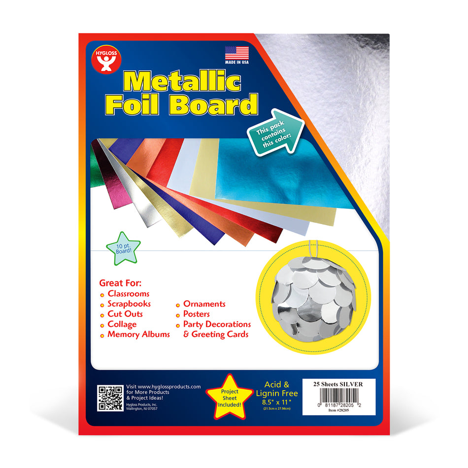 Hygloss Metallic Foil Board, 8-1/2 x 11 Inches 25 Sheets