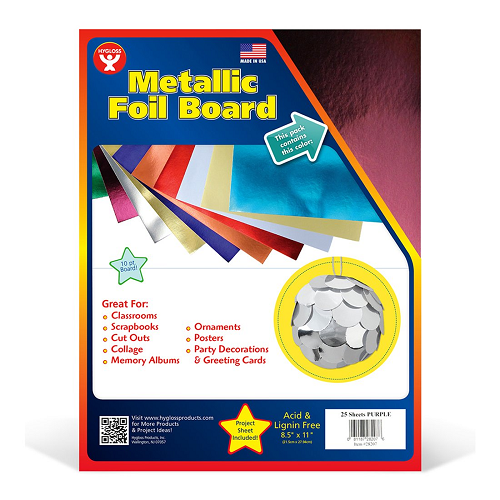 Hygloss Metallic Foil Board, 8-1/2 x 11 Inches 25 Sheets
