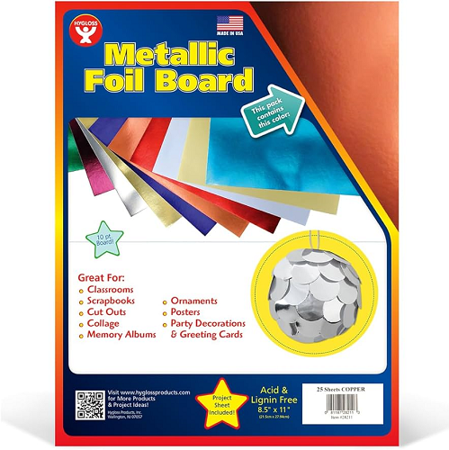 Hygloss Metallic Foil Board, 8-1/2 x 11 Inches 25 Sheets