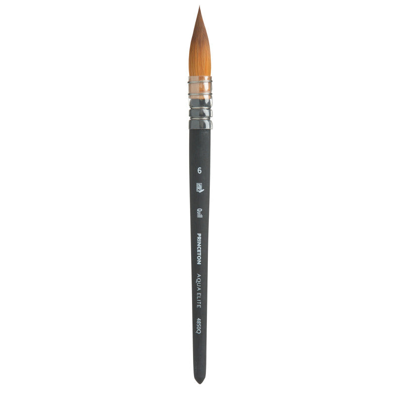 Aqua Elite Quill Brush, Synthetic Bristles, Short Handle Watercolor Paintbrush, Matte Black, Size 6, 1 Count