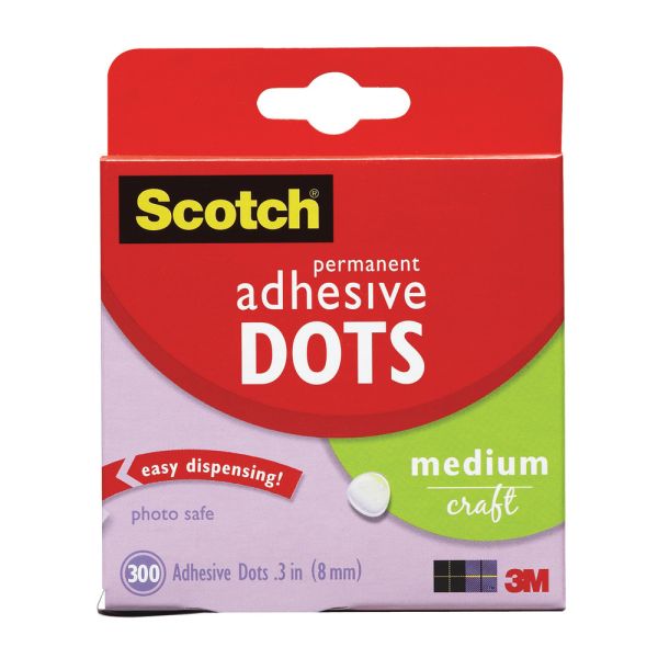 Scotch Adhesive Dots, Medium, 300 Dots/Pack,  (010-300M)