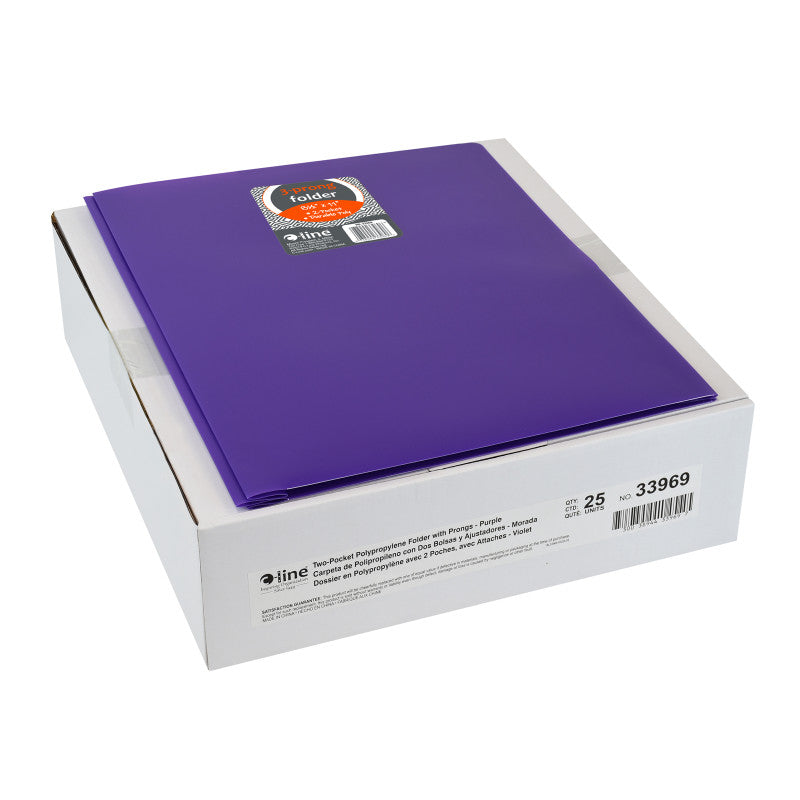 Two-Pocket Heavyweight Poly Portfolio Folder with Prongs, Purple, Pack of 25