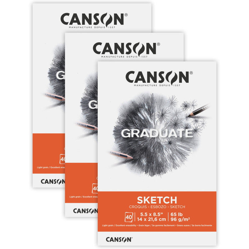 Graduate Sketch Pad, Foldover Binding, 10 Sheet, 5.5x8.5 inch, Pack of 3