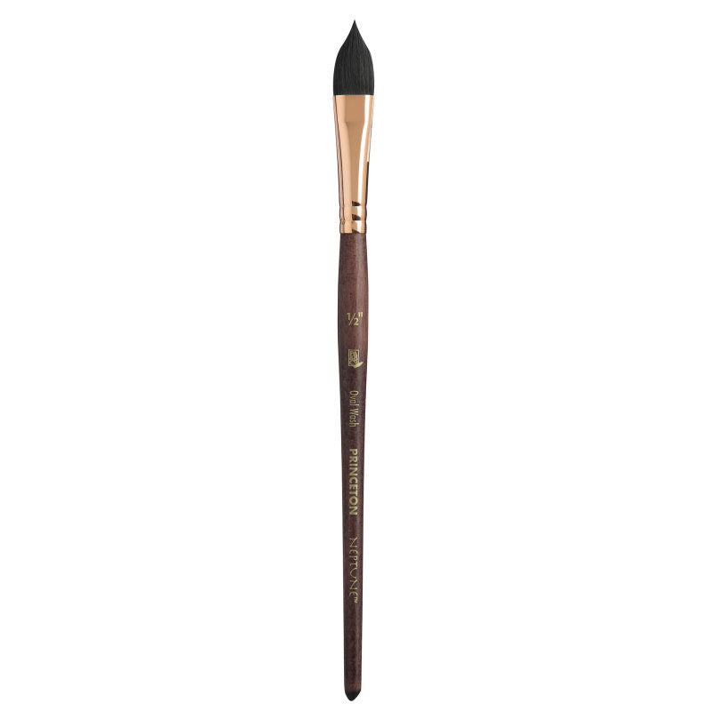 Neptune Oval Wash Brush, Synthetic Bristles, Short Handle Watercolor Paintbrush, Dark Wood, Size 1/2 inch, 1 Count
